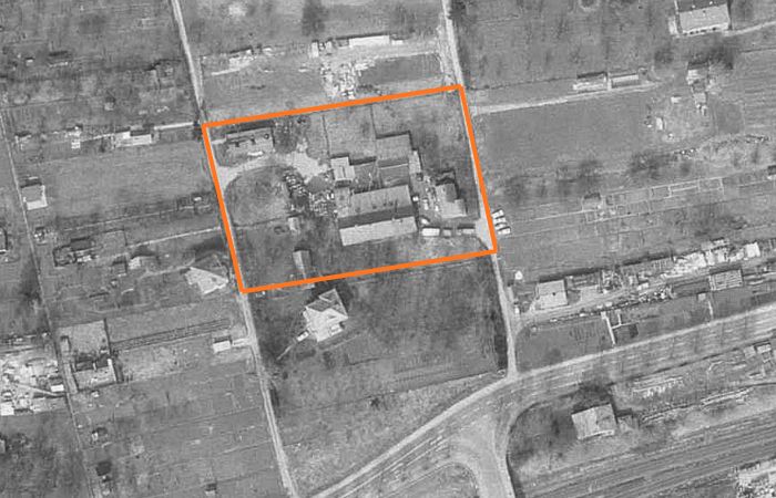 Fahrländer Gelände auf Luftbild 1968 - Luftaufnahme des Industriegeländes